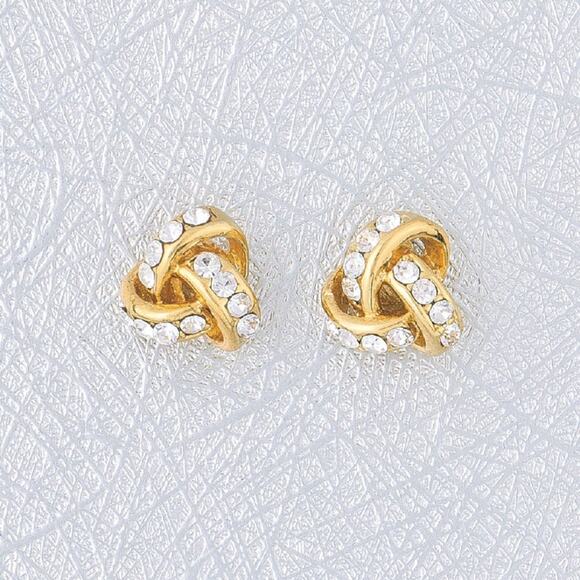 NEW NORDSTROM REVOLVE Gold White CZ Knot Twist Rope Studs Earrings Jewelry 9mm - Picture 1 of 6